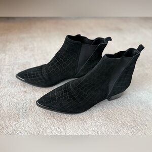 Marc Fisher Black Croc-Embossed Suede Ankle Boots